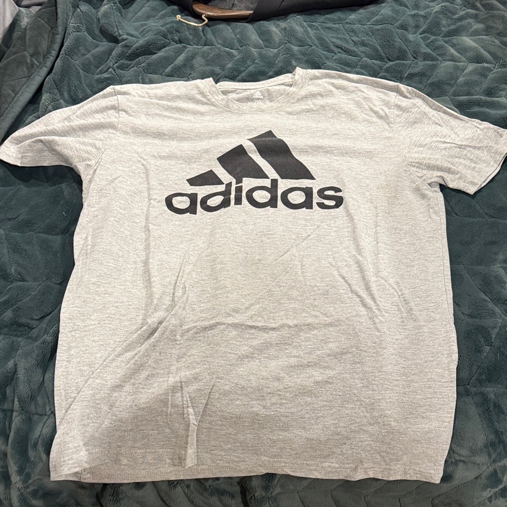 adidas Gray Short Sleeve Logo Tee with Black Trefoil